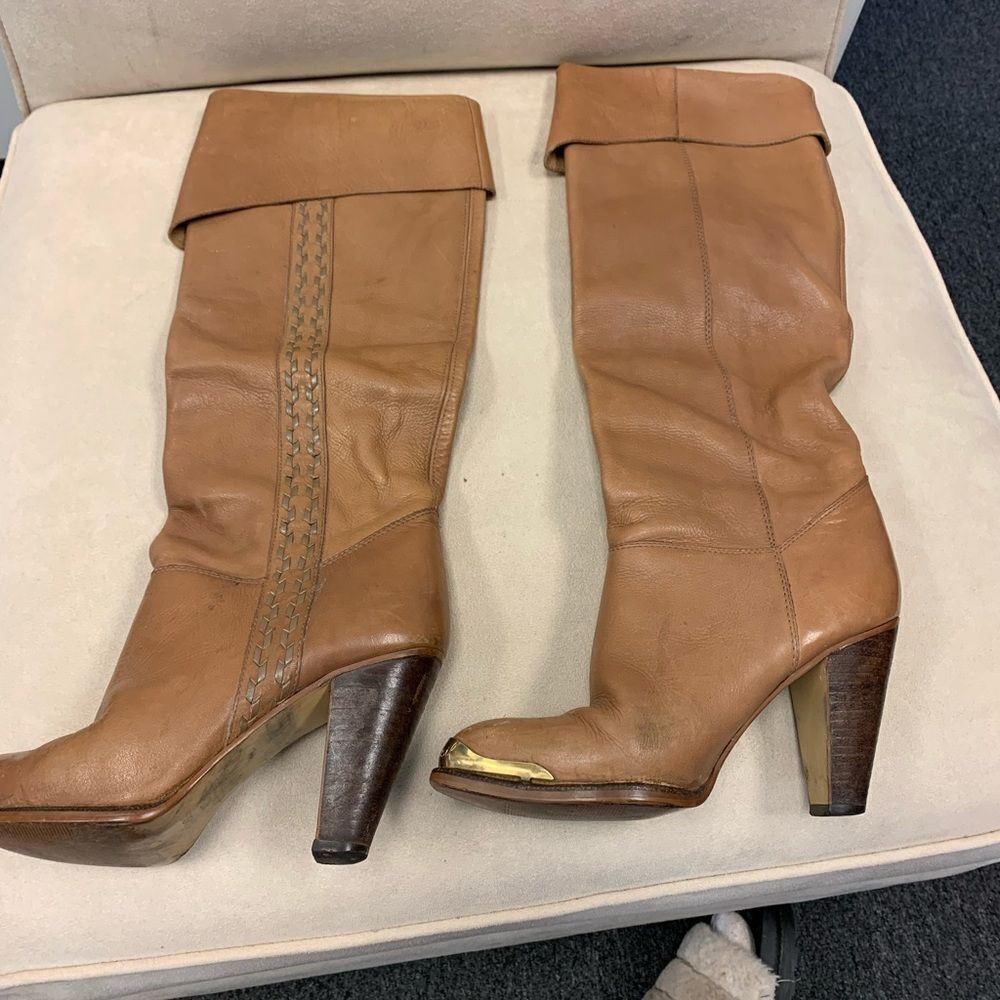 Vintage Brazil Leather Cuffed Knee Boots sz 8-1/2